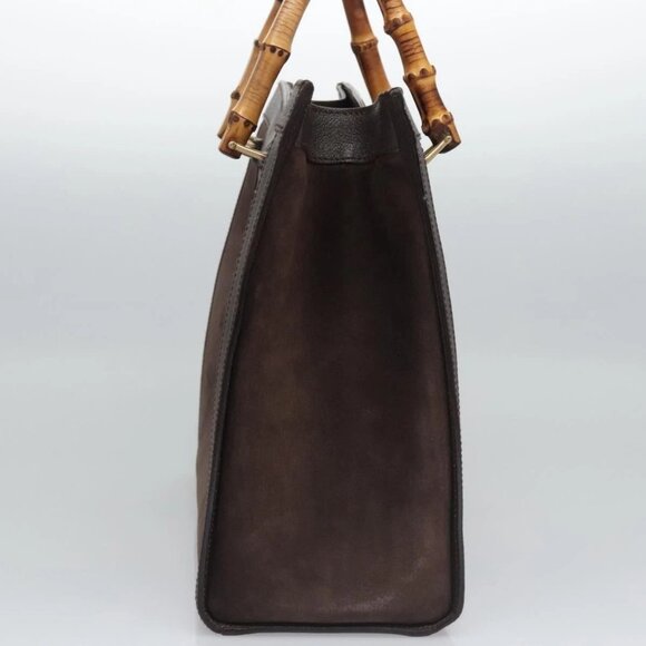 GUCCI Bamboo Hand Bag Suede Brown Gold 002 - Picture 4 of 16